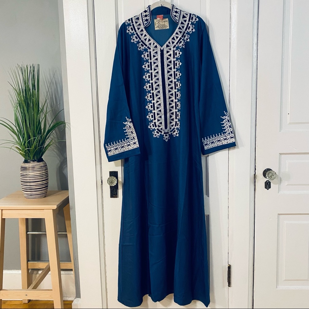 Syrian Blue embroidered Traditional Maxi Dress Abaya - L